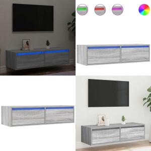 vidaXL Tv-meubel met LED-verlichting 100X35,5x25 cm grijs sonoma eiken - Tv-meubel - Tv-<a title="kast vergelijken" href="https://furn.nl/kasten">kasten</a> -Tv-standaard - Tv-dressoir
