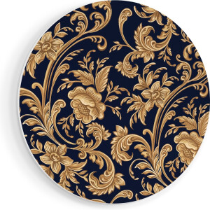 Artaza Forex Muurcirkel Decoratieve Gouden Bloemen Achtergrond - 90x90 cm - Groot - Wandcirkel - Rond Schilderij - Muurdecoratie Cirkel