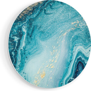 Artaza Forex Muurcirkel Abstracte Kunst Blauwe Oceaan - 40x40 cm - Klein - Wandcirkel - Rond Schilderij - Wanddecoratie Cirkel
