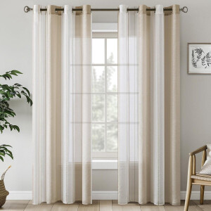 Brenzoos - Transparante gestreepte gordijnen met inslagringen voor moderne woonkamer - Set van 2 stuks