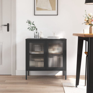 vidaXL Zwarte Dressoir - Dressoir - Dressoir 70x35x70 cm glas en staal zwart - Modern Dressoir - Stalen Dressoir - Glazen Dressoir