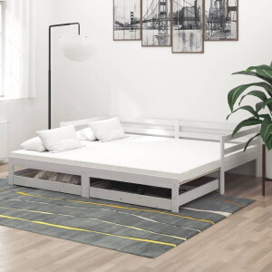 vidaXL Slaapbank White s - Hout - 203 x 184 cm - Inclusief 2 lades - Bed