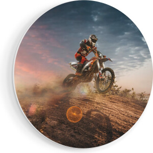 Artaza Forex Muurcirkel Motorcross Op Een Heuvel Bij Zonsondergang - 70x70 cm - Wandcirkel - Rond Schilderij - Wanddecoratie Cirkel - Muurdecoratie
