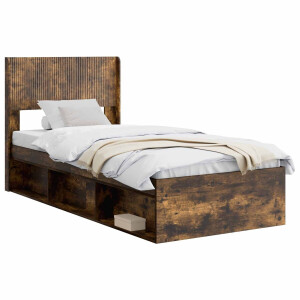 vidaXL - Bedframe - met - opbergruimte - en - hoofdbord - Gerookt - eiken