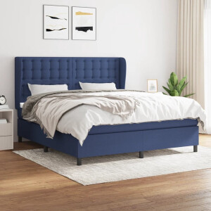 vidaXL - Boxspring - met - matras - stof - blauw - 180x200 - cm