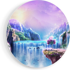 Artaza Forex Muurcirkel Kleurrijke Sprookjes Waterval - Abstract - 70x70 cm - Wandcirkel - Rond Schilderij - Wanddecoratie Cirkel - Muurdecoratie