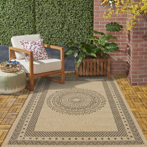 Flycarpets Lucia Naturel Sisal Buitenkleed Voor Binnen & Buiten Vloerkleed - Beige / Zwart - 240x340 cm