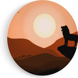 Artaza Forex Muurcirkel Lion King - Silhouet Van Een Leeuw - 90x90 cm - Groot - Wandcirkel - Rond Schilderij - Muurdecoratie Cirkel