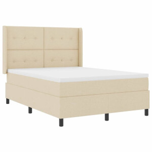 vidaXL - LED - Box - Spring - Bed - met - hoofdeinde - Crème - 140 - x - 190 - cm - Stof