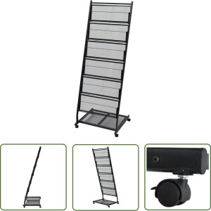 vidaXL Krantenrek - Tijdschriftenrek - Tijdschriftenrek zwart 47,5x43x133 cm A4 - Bladhouder - Magazijnhouder - Metalen Kast