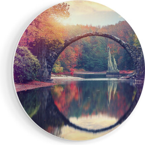 Artaza Forex Muurcirkel Rakotz Brug In Duitsland In De Herfst - 80x80 cm - Groot - Wandcirkel - Rond Schilderij - Wanddecoratie Cirkel