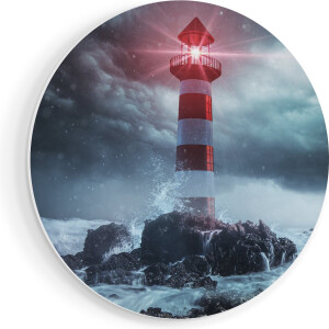 Artaza Forex Muurcirkel Vuurtoren tijdens een Storm - 40x40 cm - Klein - Wandcirkel - Rond Schilderij - Wanddecoratie Cirkel