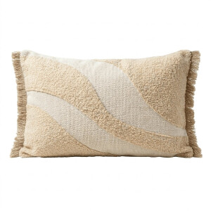 Sierkussen Serena 30 x 50 cm – Beige Naturel Kussen met Structuur en Franjes – Inclusief Vulling