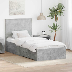 vidaXL - Bedframe - met - lade - Beton - Grijs - 90 - x - 190 - cm - Bewerkt - hout