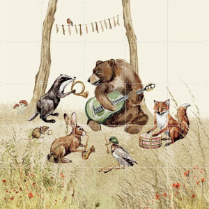 IXXI Bosdierenfeest, Irene Jelier - 100 x 100 cm - Gratis ophangtool - Grote wanddecoratie en posters - Vintage, Speels, Illustraties, Aquarel