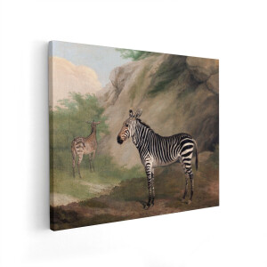 Artaza Canvas Schilderij Zebra'S in een Natuurlijk Landschap - Klassiek Schilderij van George Stubbs - 100x80 cm - Wanddecoratie Woonkamer - Schilderijen - Muurdecoratie