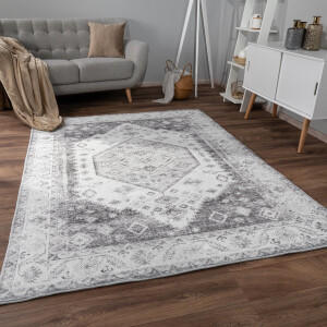 Flycarpets Cameris Vintage Vloerkleed Grijs - 120x160 cm - Wasbaar Tapijt - Laagpolig
