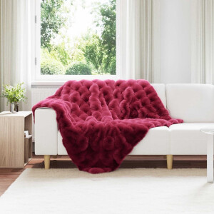 vidaXL - Faux - Konijnenbont - Dekentje - Bordeaux - Rood - 130 - x - 150 - cm - Polyester