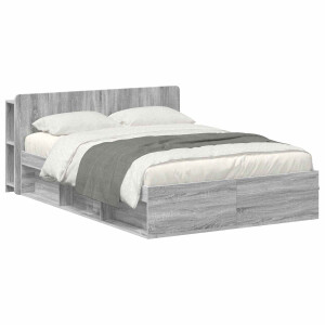 vidaXL - Bedombouw - met - opslag - Grijs - Sonoma - 150 - x - 200 - cm - Bewerkt - hout