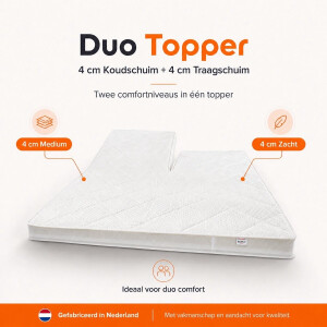 Topdekmatras -180x200 - (MET SPLIT) Split Topper - Duo Traagschuim/Koudschuim - Topmatras - 2in1 Topper - Tencel Hoes - Wit - ca. 12cm dik - Twee Hardheden