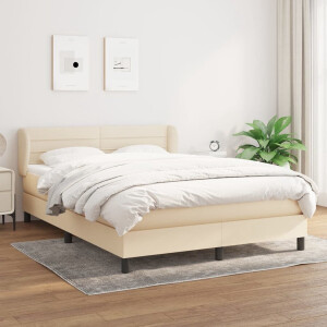 vidaXL - Boxspring - met - matras - stof - crèmekleurig - 140x200 - cm