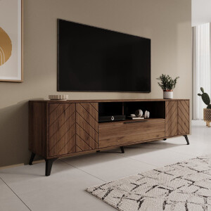 Meubella - Xiano - TV-Meubel - Donker eikenpatroon - 204x40x60 cm