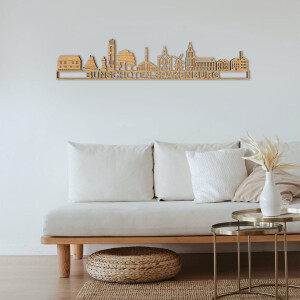Skyline Bunschoten-Spakenburg Eikenhout 130 Cm Wanddecoratie Voor Aan De Muur Met Tekst City Shapes