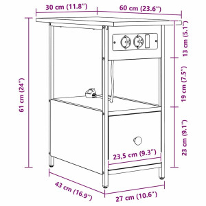 vidaXL - Nachtkastje - met - lade - Grijs - Sonoma - 60 - x - 30 - x - 61 - cm - Bewerkt - hout