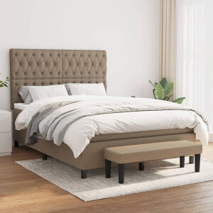 vidaXL - Boxspring - met - matras - stof - taupe - 140x200 - cm