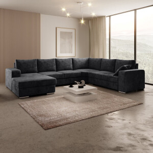 Meubella - Hoekbank Adel - Zwart - Velvet - Links