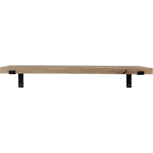 GoudmetHout - Massief eiken wandplank - 220 x 25 cm - Licht Eiken - Inclusief industriële plankdragers l-vorm mat zwart - lange boekenplank