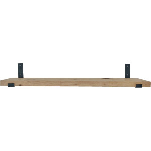 GoudmetHout - Massief eiken wandplank - 200 x 25 cm - Licht Eiken - Inclusief industriële plankdragers L-vorm UP MAT BLANK - lange boekenplank