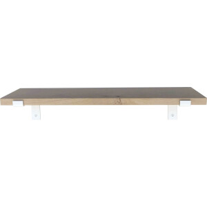 GoudmetHout - Massief eiken wandplank - 180 x 25 cm - Licht Eiken - Inclusief industriële plankdragers L-vorm MAT WIT - lange boekenplank