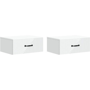 vidaXL - Muurbevestigde - Nachttafel - met - lade - 2 - pcs - Wit - 49 - x - 34,5 - x - 20 - cm