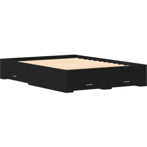 vidaXL - Bedframe - met - lade - Zwart - Eiken - 135 - x - 190 - cm - Bewerkt - hout