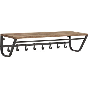 ACAZA Kapstok - Wandkapstok - Kapstok Hangend - 90 x 30 x 20 cm - 7 Haken met Plank en Kledingstang - Essenhout Bruin
