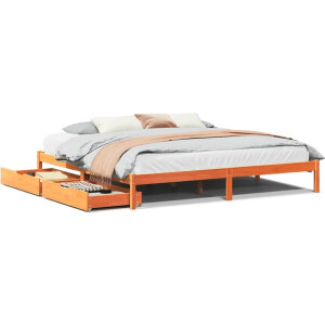 vidaXL - Bedframe - zonder - matras - massief - grenenhout - wasbruin - 200x200 - cm