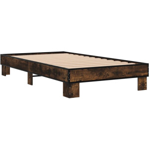 vidaXL - Bedframe - bewerkt - hout - en - metaal - gerookt - eikenkleurig - 100x200 - cm