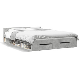 vidaXL - Bedframe - met - lades - bewerkt - hout - betongrijs - 135x190 - cm
