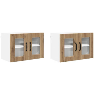 vidaXL - Wandglas - Kasten - PORTO - 2 - st - Artisan - Eiken - Bewerkt - hout