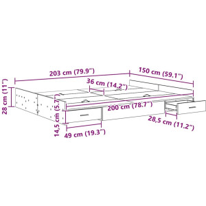 vidaXL - Bedframe - met - opbergruimte - artisanaal - eikenkleurig - 150 - x - 200 - cm