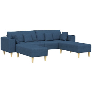 vidaXL - Bank - met - kussen - 3 - pcs - Blauw - Stof