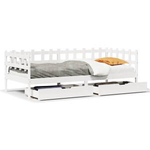 vidaXL - Slaapbank - met - lades - 90x190 - cm - massief - grenenhout - wit