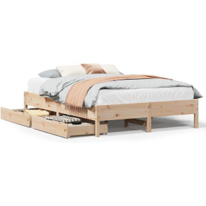 vidaXL - Bedframe - zonder - matras - massief - grenenhout - 135x190 - cm