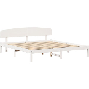 vidaXL - Bedframe - met - hoofdeinde - Wit - 180 - x - 200 - cm - Massief - grenenhout