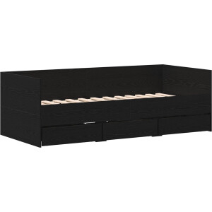 vidaXL - Dagbed - met - hoofdeinde - Zwart - Eiken - 90 - x - 190 - cm - Bewerkt - hout