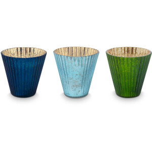 Pip Studio Waxinelichthouders Set van 3 - Kaarsenhouder van Glas - Blauw - 10x10.5cm