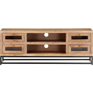 vidaXL Tv-meubel 110x30x40 cm massief acaciahout Tv-meubel - Acacia Hout - Industrieel Design - Salon Meubilair - Mediabox