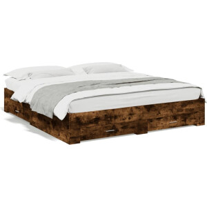 vidaXL - Bedframe - met - lades - bewerkt - hout - gerookt - eikenkleurig - 200x200 - cm