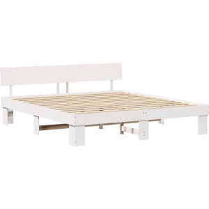 vidaXL - Bedframe - met - hoofdeinde - Wit - 180 - x - 200 - cm - Massief - grenenhout